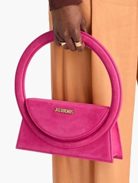 Jacquemus Handbags - Jacquemus Designer Purse Suede Bovine Leather Fuchsia Circular-Handle Bag Spain
